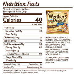 Individually wrapped Werther's Original sugar-free caramel coffee candies for freshness.
