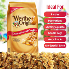 Werthrs Original Caramel Hard Candies creaminess closeup highlighting rich buttery flavor.