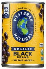 Westbrae Natural black beans can close-up showing organic, ready-to-use convenience.