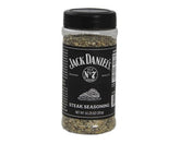 Western Jack Daniels Original Quality Steak Seasoning tub close-up highlights large flavorful granules.