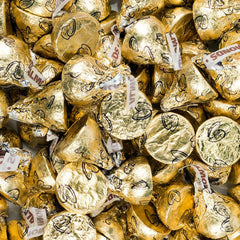 WH Candy Gold Hershey's Kisses with Almonds in shimmering foil, ideal for gifts and celebrations.