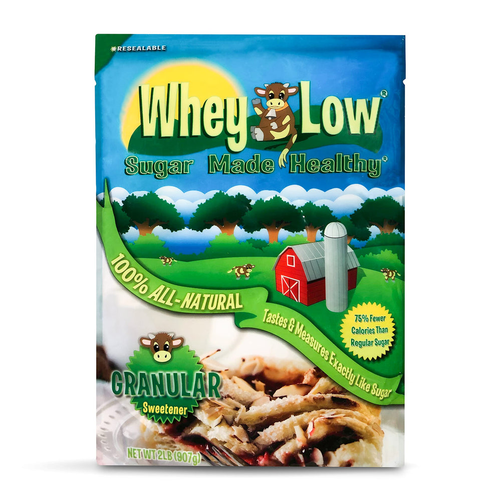 Whey Low sweetener packaging shows 226 servings for long-lasting use.