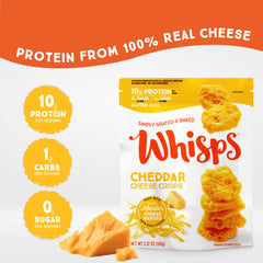 Whisps parmesan crisp close-up highlighting crisp cheese texture
