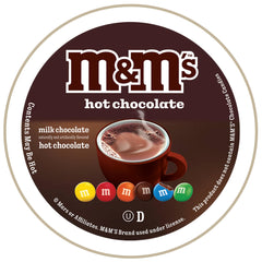 White Coffee M&M Hot Cocoa Pods closeup milk chocolate, creamy texture in every cup.