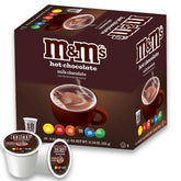 White Coffee M&M Hot Cocoa Pods pack front, BPA-free convenience for quick cozy cocoa moments.
