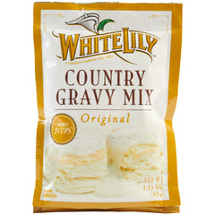 Boxed White Lily gravy mix showing contents and eight packs