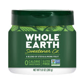 Whole Earth Stevia and Monk Fruit Sweetener jar front, zero-calorie sugar substitute for coffee.