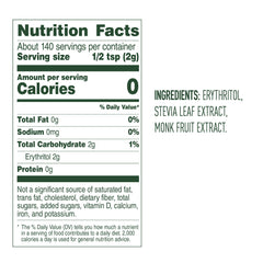 Whole Earth Stevia and Monk Fruit Sweetener jar pour shows convenient dual flip-top lid for easy pouring.