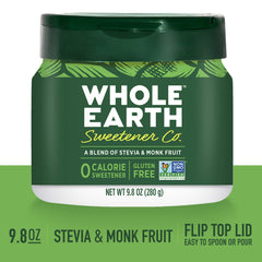 Spoonful of Whole Earth Stevia and Monk Fruit Sweetener for precise baking and beverages.