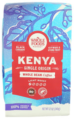 Whole Foods Market Kenya single origin coffee bag captured for peak aroma and freshness.