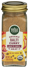 Whole Foods Market Organic Balti Curry Seasoning jar label for quick flavorful curries.