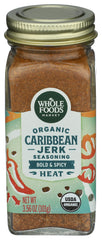 Whole Foods Market Caribbean jerk spice blend jar adds bold, versatile flavor to meals.