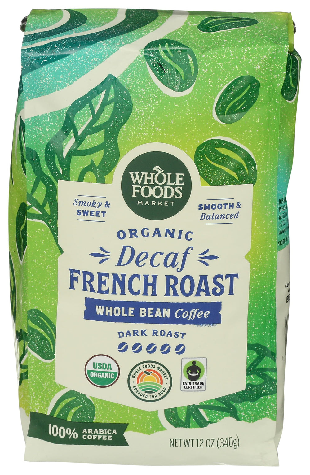 Whole Foods Market Organic Decaf Coffee bag with rich aroma for evening rituals