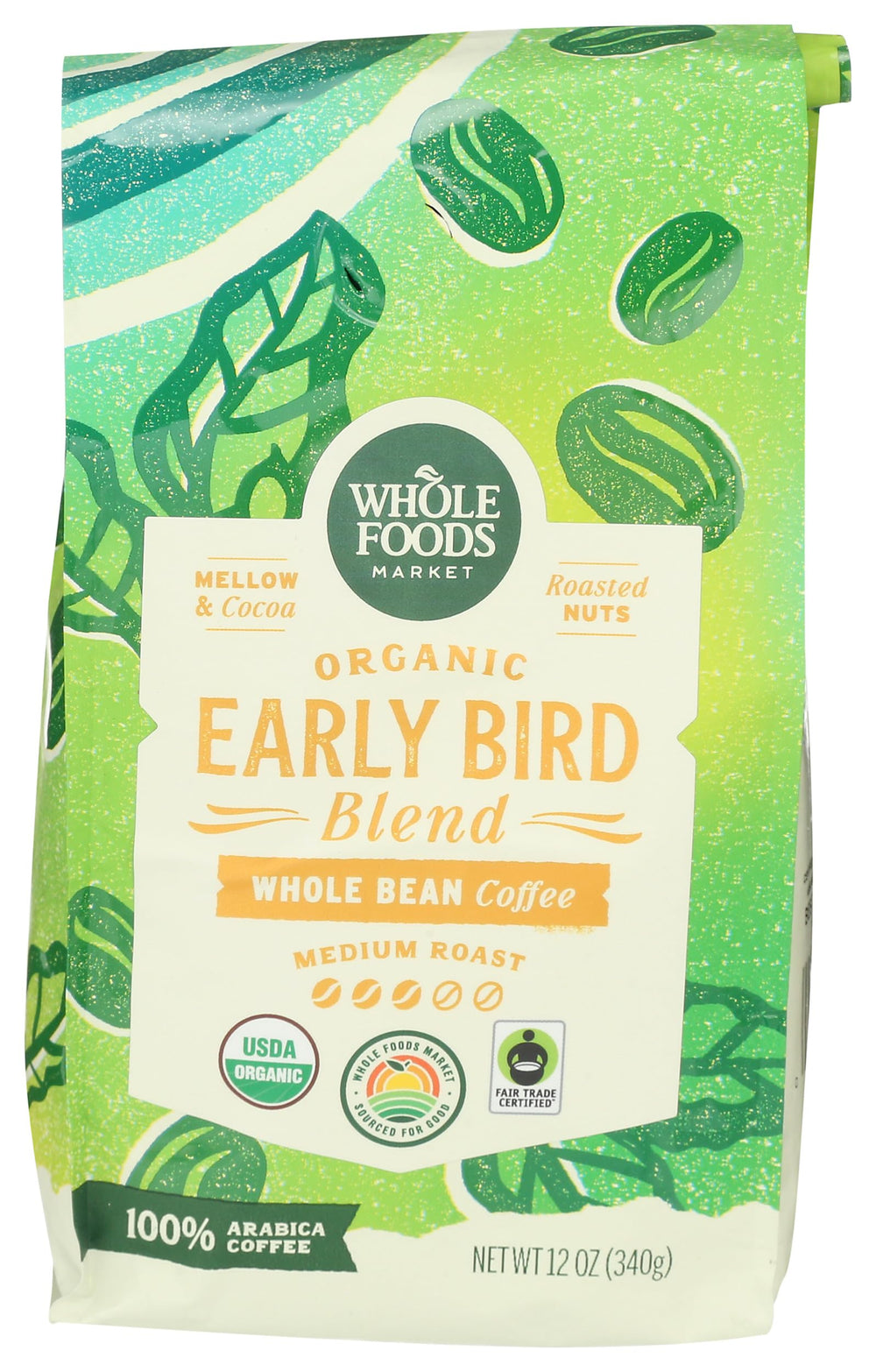 Whole Foods Market Organic Early Bird Blend coffee bag for a premium morning start