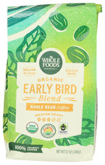 Whole Foods Market Organic Early Bird Blend coffee bag for a premium morning start