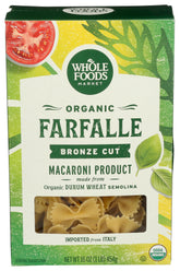 Whole Foods Market organic farfalle butterfly shape, ideal for tomato sauces.