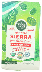 Whole Foods Market Sierra Blend coffee bag with fresh organic beans for a smooth morning brew