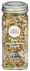 Bottle of Whole Foods Market Spicy Sesame Garlic Crunch showing bold flavor for meals