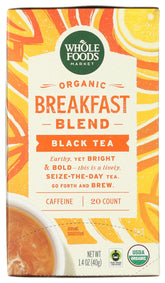 Whole Foods Market Black Breakfast Tea bags ready for a brisk morning brew