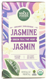 Whole Foods Market Tea Green Jasmine Organic 20-count teabags for a fresh brew.