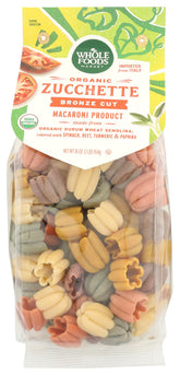 Whole Foods Market Zucchette Organic Pasta pack with multicolor shapes, ideal for family meals.