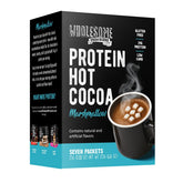 Wholesome Provisions Protein Hot Chocolate packaging showing convenient 7-pack macros
