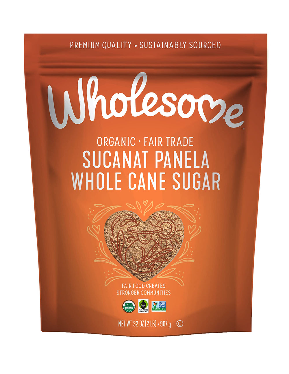 Wholesome Sucanat Panela jar front for baking and sprinkling with organic whole cane sugar.