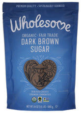 Wholesome Sweeteners 24oz organic dark brown sugar bottle for baking comfort.