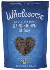 Wholesome Sweeteners 24oz organic dark brown sugar bottle for baking comfort.