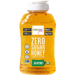 Wholesome Yum jalapeno honey substitute jar shows thick, glossy texture for rich glazes.