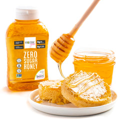 Wholesome Yum Zero Sugar Honey Substitute texture closeup shows thick consistency for drizzling.
