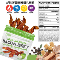 Wicked Cutz bacon jerky closeup highlights tender, juicy texture and applewood smokiness