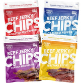 Wicked Cutz Jerky Chips cracked pepper 4-pack close-up, high-protein snack for on-the-go energy