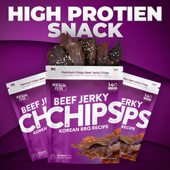 Wicked Cutz crispy texture beef jerky chips in a snack-time crunch.