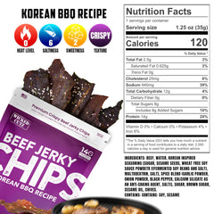 Wicked Cutz beef jerky chips close-up highlighting sesame for bold Korean BBQ flavor.