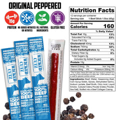 Wicked Cutz Original Peppered Beef Sticks packaging highlighting USA-made quality