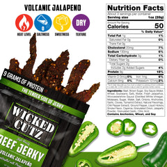 Wicked Cutz Volcanic Jalapeño jerky texture close-up shows tender and juicy bite