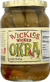 Wickles Okra Wicked bottle on pantry shelf for quick flavor boost