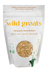 Wild Groats organic raw buckwheat pack—hulled seeds ready for sprouting and cooking.