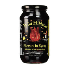 Wild Hibiscus Flowers in Syrup jar showing 50 edible blooms for drinks.