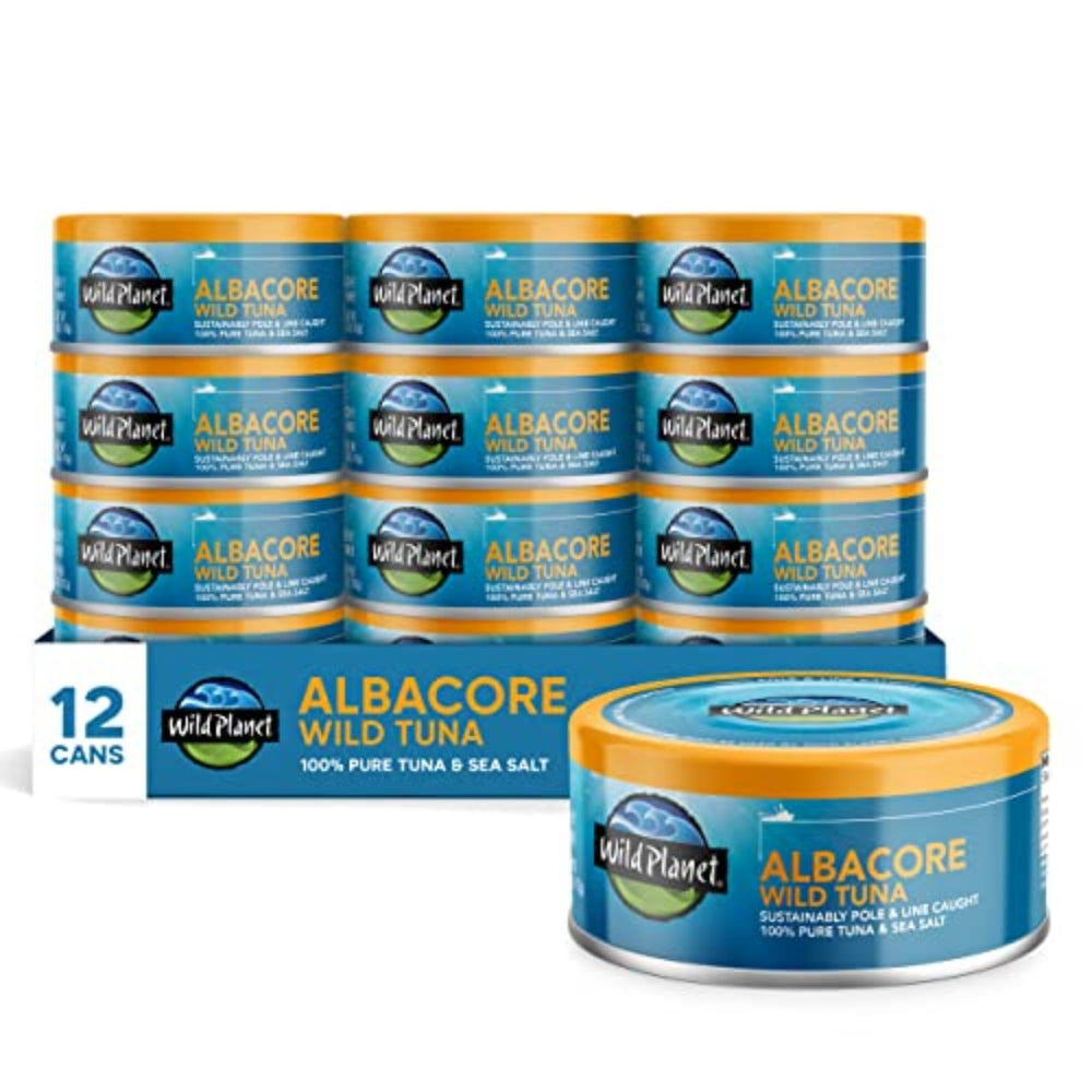 Wild Planet Albacore Tuna steak with sea salt, ready to elevate sandwiches.
