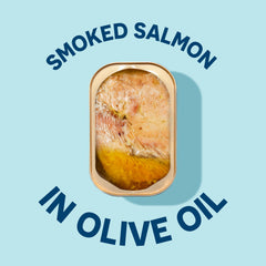 Wild Planet salmon in olive oil on plate, suggesting premium flavor for easy dinners.