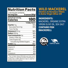 Wild Planet skinless boneless mackerel fillets in olive oil for easy prep.