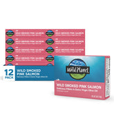 Wild Planet smoked pink salmon in olive oil can, ideal for quick meals.