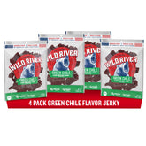 Wild River Green Chile Beef Jerky Pack close-up, perfect on-the-go protein for adventures.