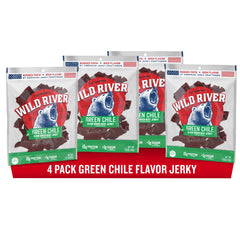 Wild River Green Chile Beef Jerky Pack close-up, perfect on-the-go protein for adventures.