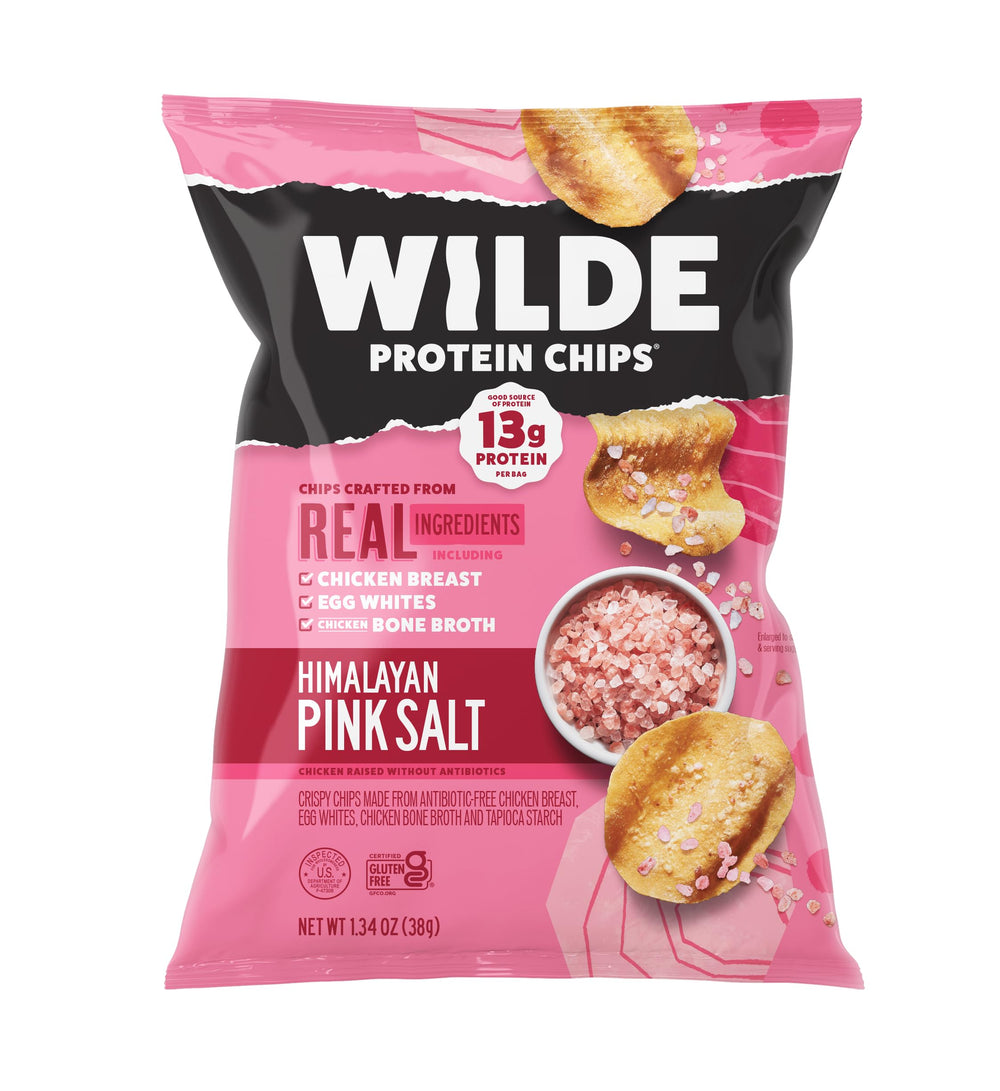 WILDE Himalayan Pink Salt Protein Chips bag, highlighting real ingredients and bold flavor.