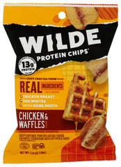 Wilde Snacks Chip Chkn & Waffle pack front, grab-and-go snack.