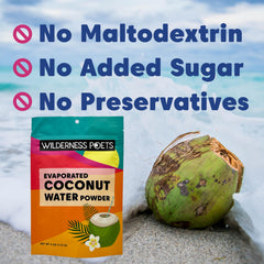 Wilderness Poets coconut water powder in a tall glass, ready to sip.
