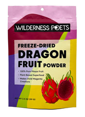 Wilderness Poets dragon fruit powder in a bottle highlighting vibrant smoothie color
